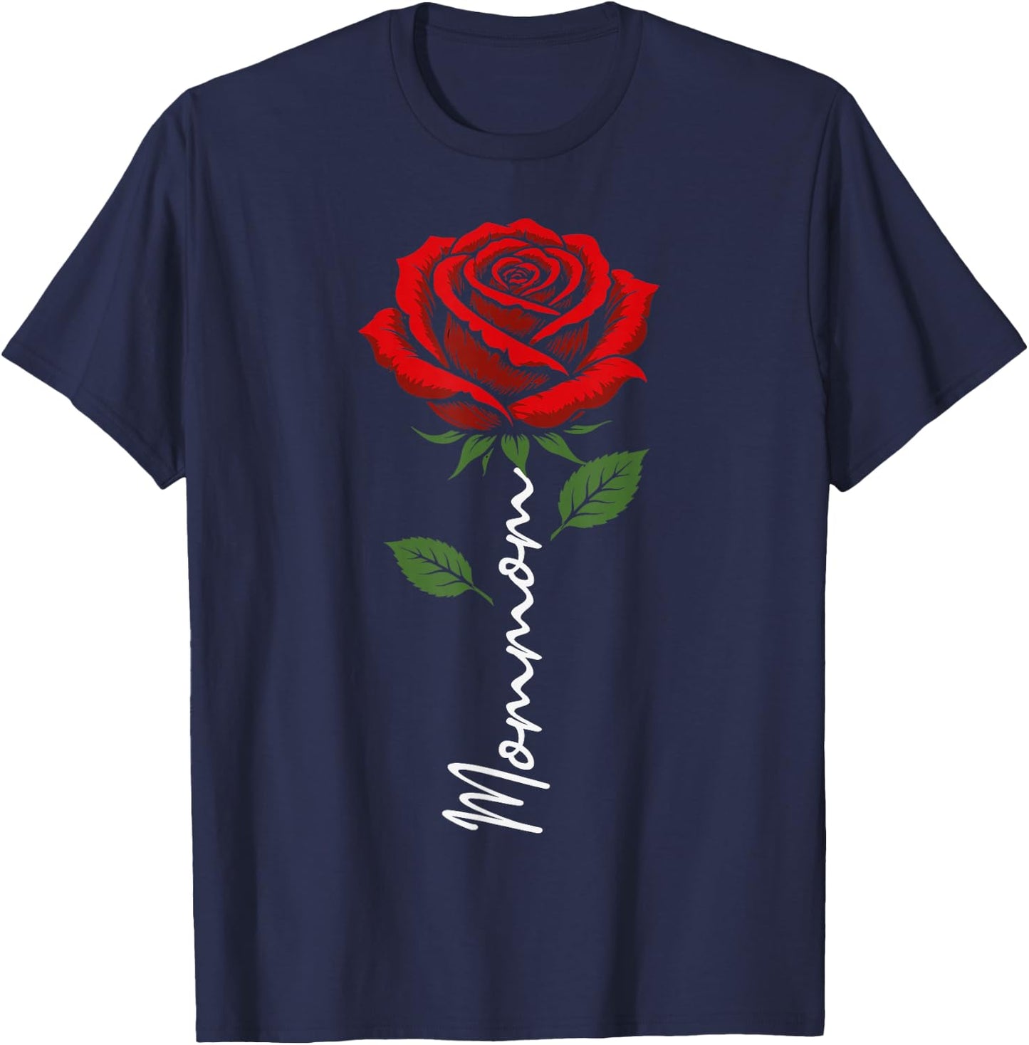 Mommom Mothers Day Floral Rose Minimalist Aesthetic T-Shirt - T-Shirt | Navy