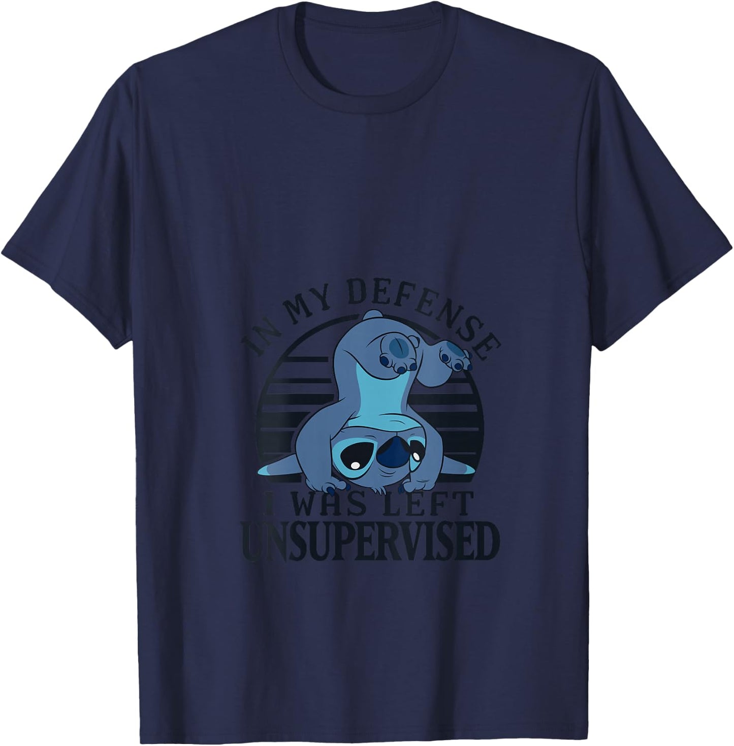 Disney Lilo & Stitch I Was Left Unsupervised Retro Stripes V-Neck T-Shirt - T-Shirt | Navy