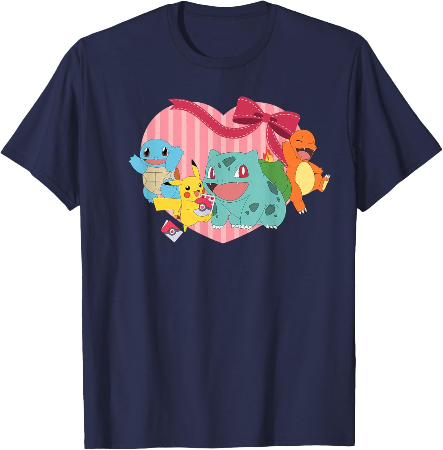 Pokémon - Valentine Pikachu Charmander Squirtle Bulbasaur T-Shirt - T-Shirt | Navy