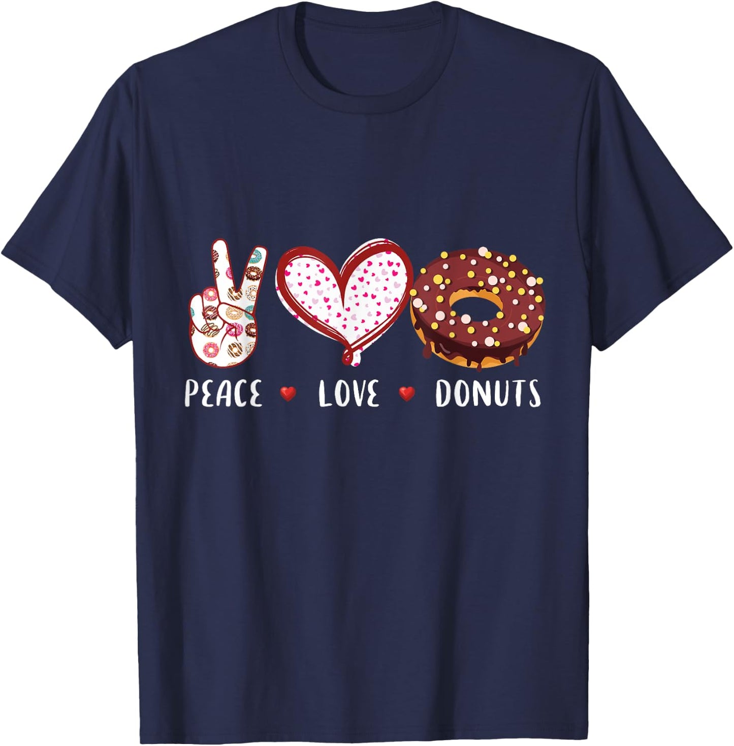 Peace Love donuts chocolate Doughnut men women kids boy girl T-Shirt - T-Shirt | Navy