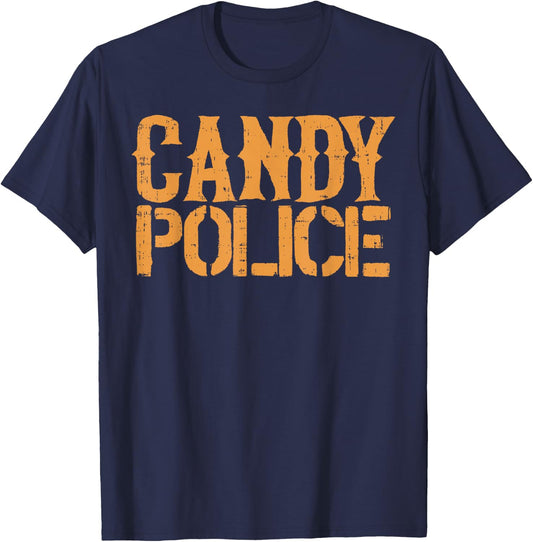 Candy Police Shirt Funny Halloween Costume Parents Mom Dad T-Shirt - T-Shirt | Navy