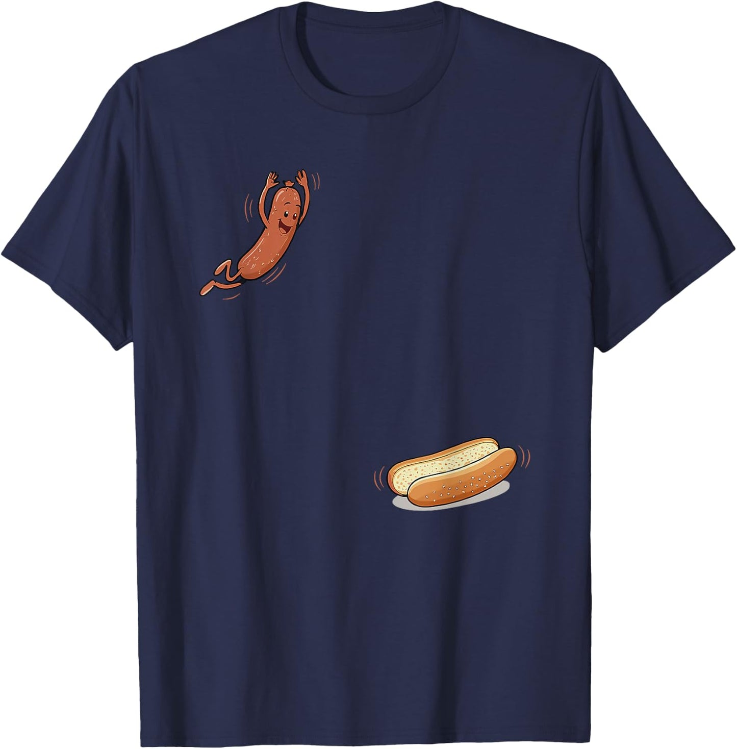 hot Dog Jumping into bun T-Shirt - T-Shirt | Navy