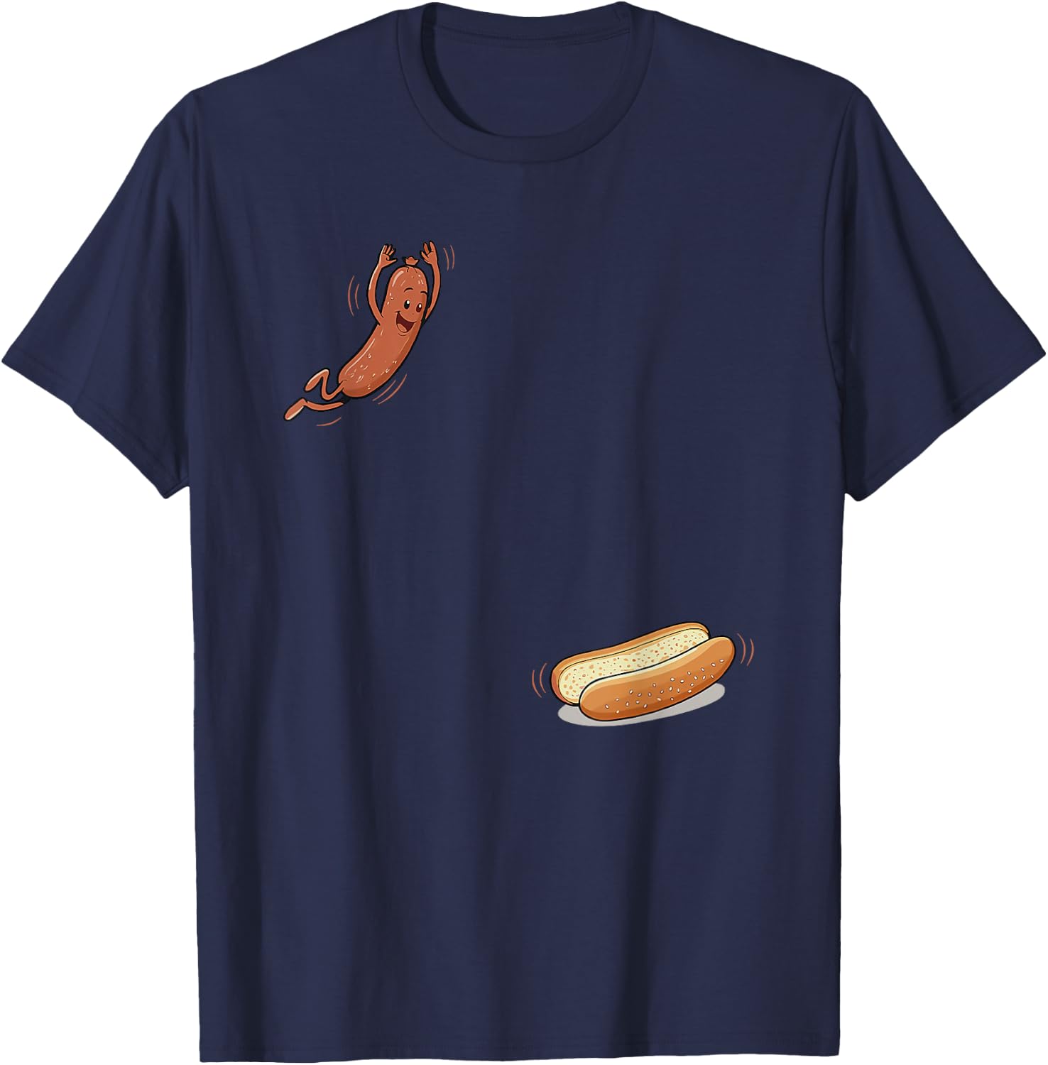 hot Dog Jumping into bun T-Shirt - T-Shirt | Navy