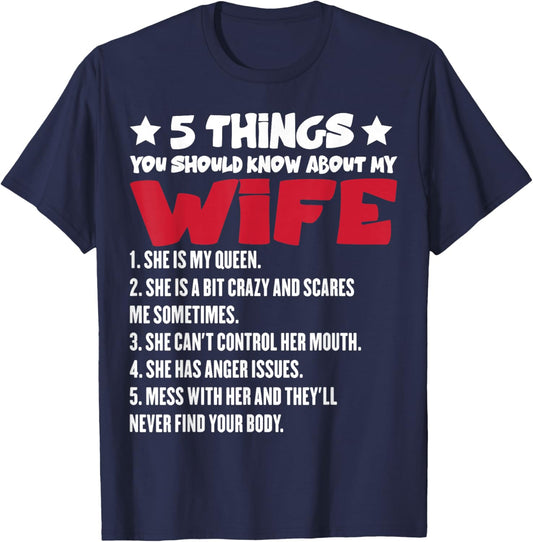 5 Things You Should Know About My Wife Funny Husband T-Shirt - T-Shirt | Navy