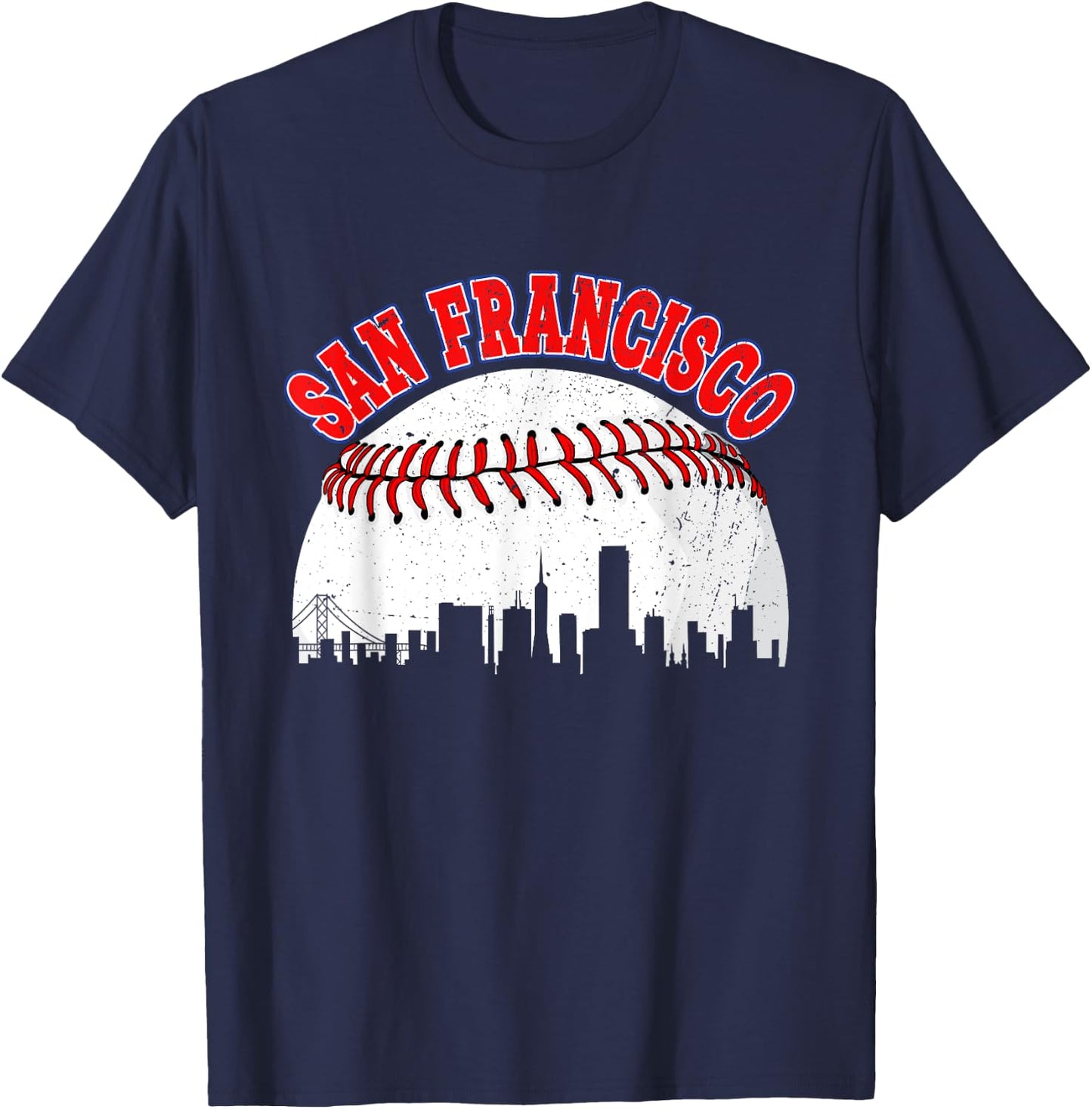 Distressed Baseball San Francisco Cityscape Women T-Shirt - T-Shirt | Navy