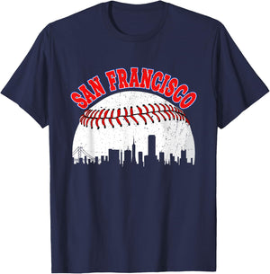 Distressed Baseball San Francisco Cityscape Women T-Shirt - T-Shirt | Navy