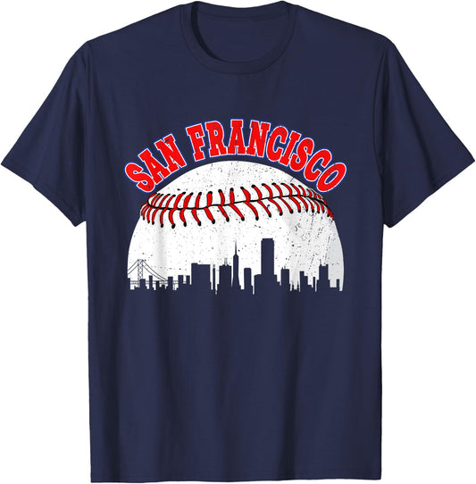 Distressed Baseball San Francisco Cityscape Women T-Shirt - T-Shirt | Navy