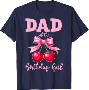 Cherry Coquette Bow Dad of The Birthday Girl Family Matching T-Shirt - T-Shirt | Navy