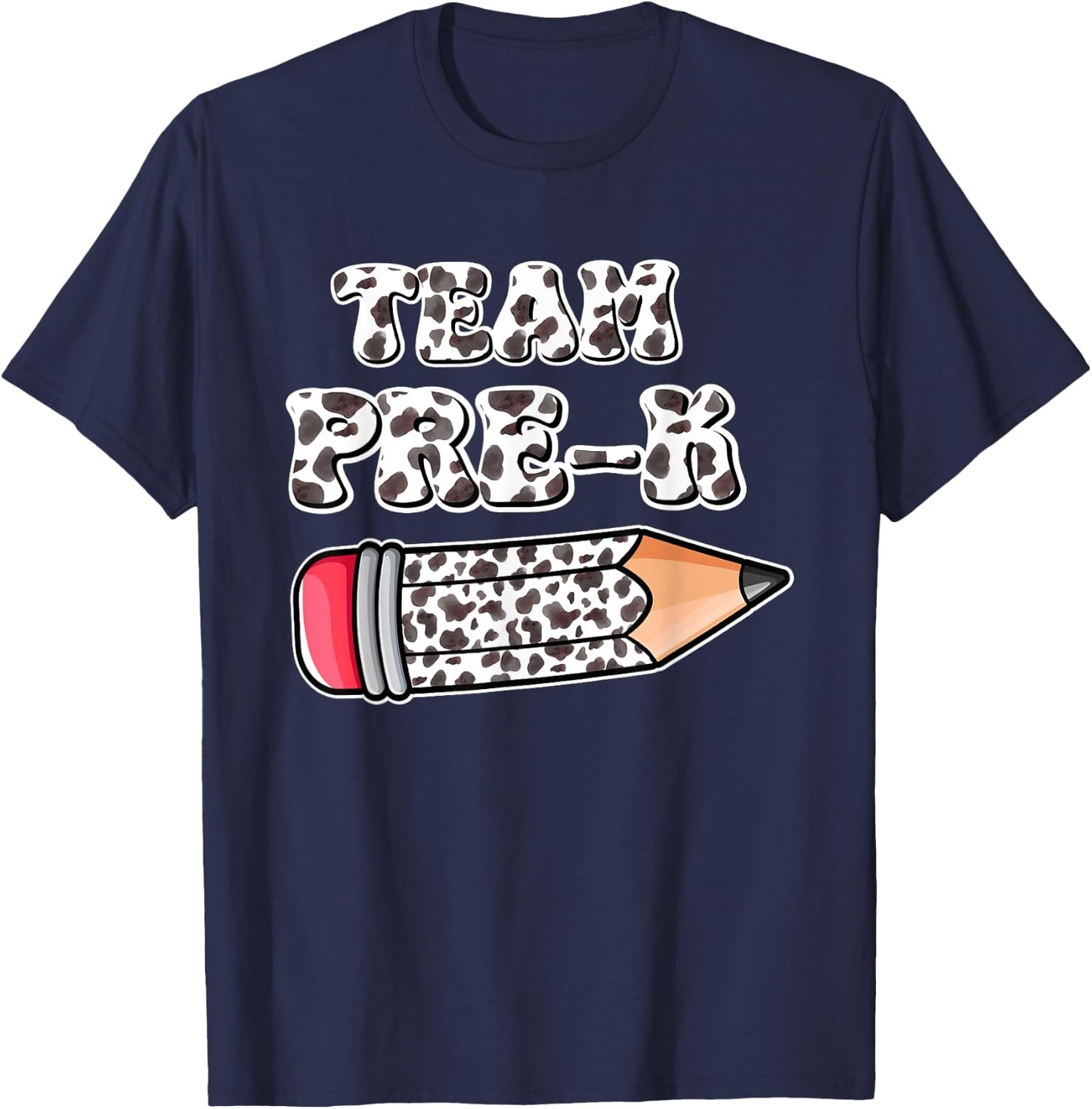 Team Pre-K Cow Print Pencil Back To School Kids Boys Girls T-Shirt - T-Shirt | Navy