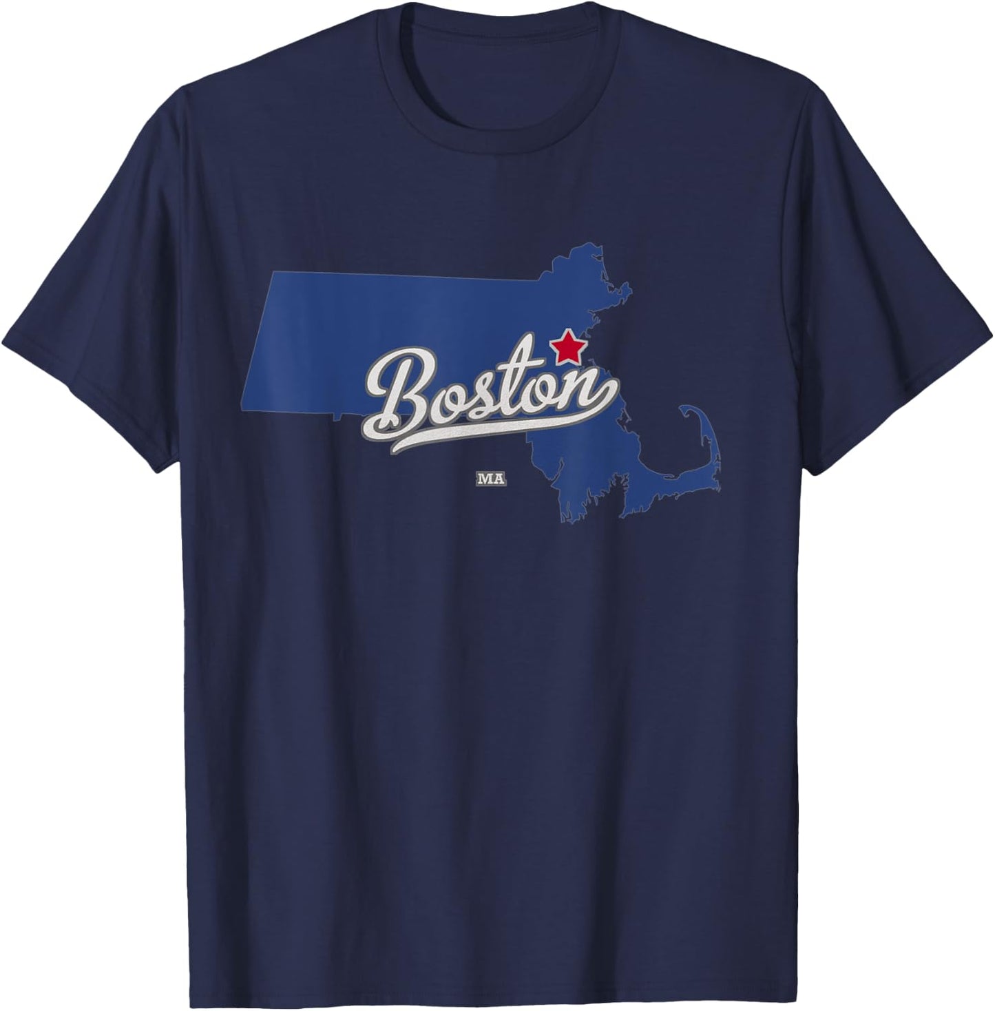 Boston Massachusetts MA Map T-Shirt - T-Shirt | Navy