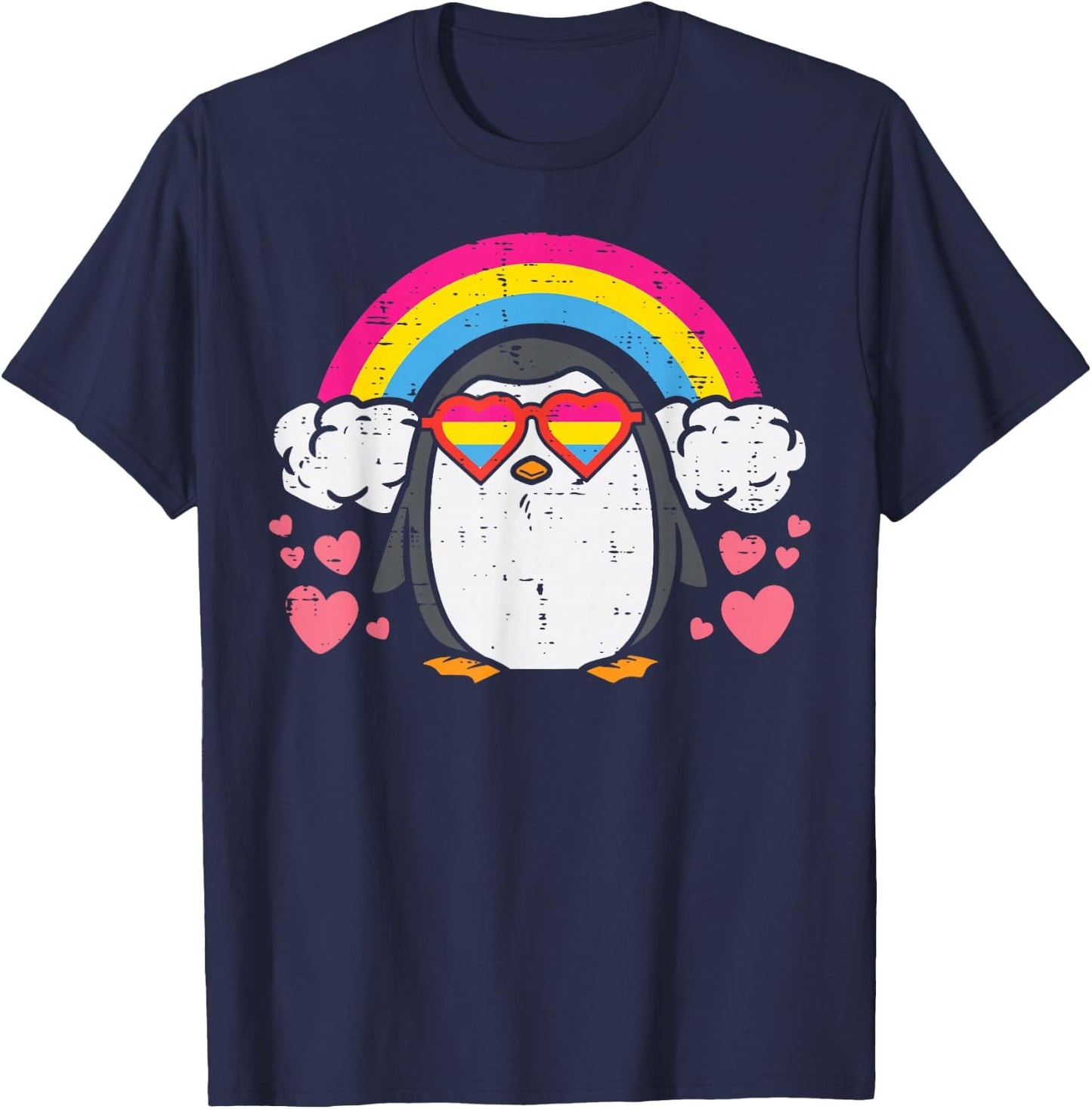 Penguin Pansexual Sunglasses Rainbow Pan Pride Men Women T-Shirt - T-Shirt | Navy