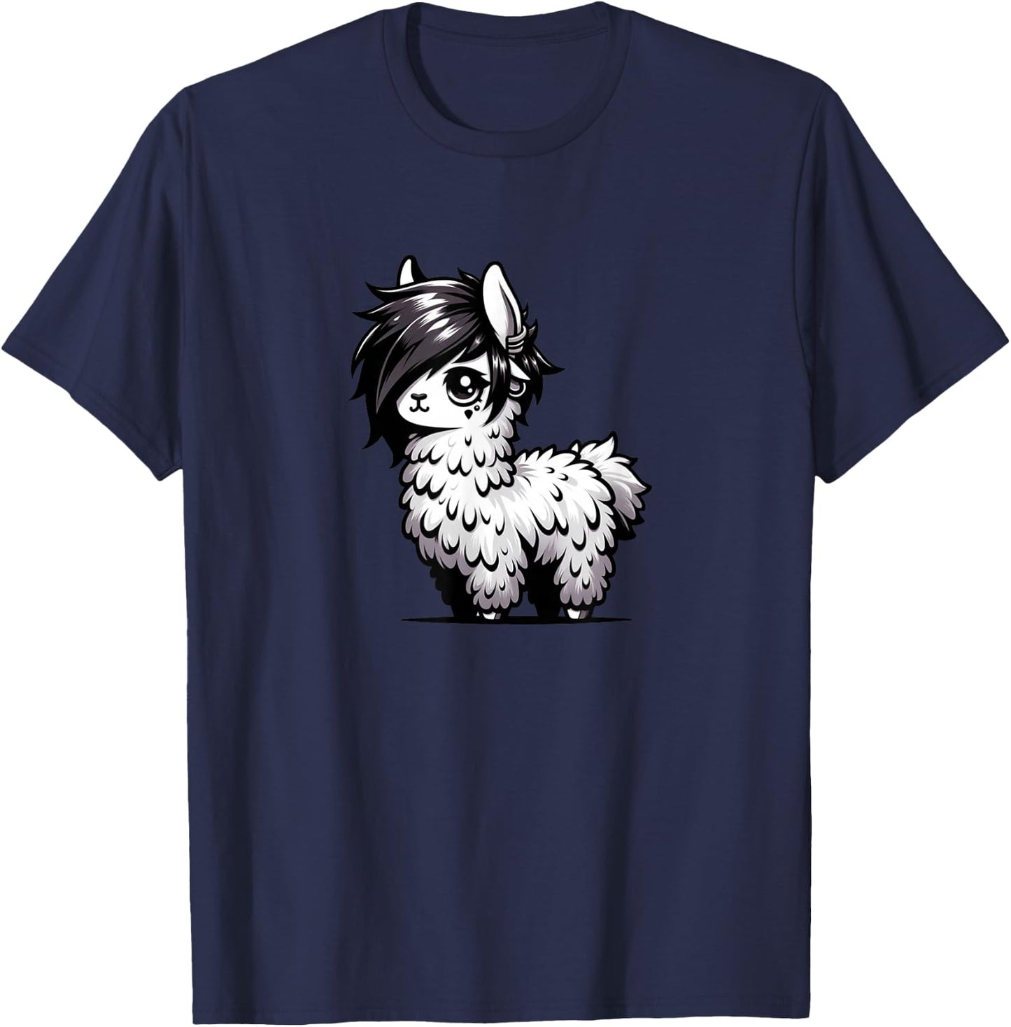 Cute Emo Llama Kawaii Kids Boys Girls T-Shirt - T-Shirt | Navy