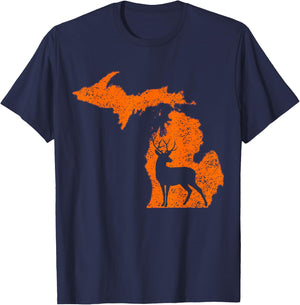 Michigan Whitetail Deer Outdoors Camping Hiking Distressed T-Shirt - T-Shirt | Navy