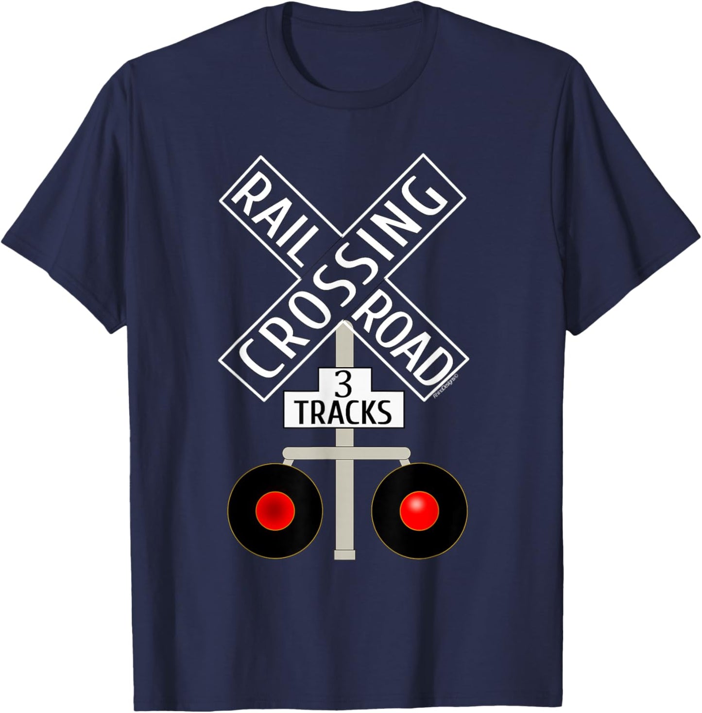 Train Railroad Crossing Lights tracks road sign T-Shirt - T-Shirt | Navy