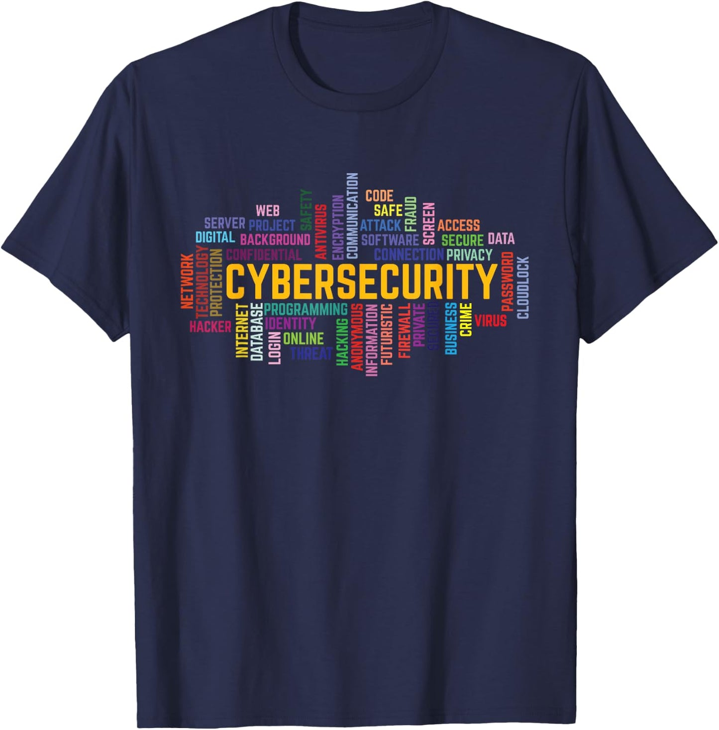 Cybersecurity Word Cloud Cyber Security Gift Cybersecurity T-Shirt - T-Shirt | Navy