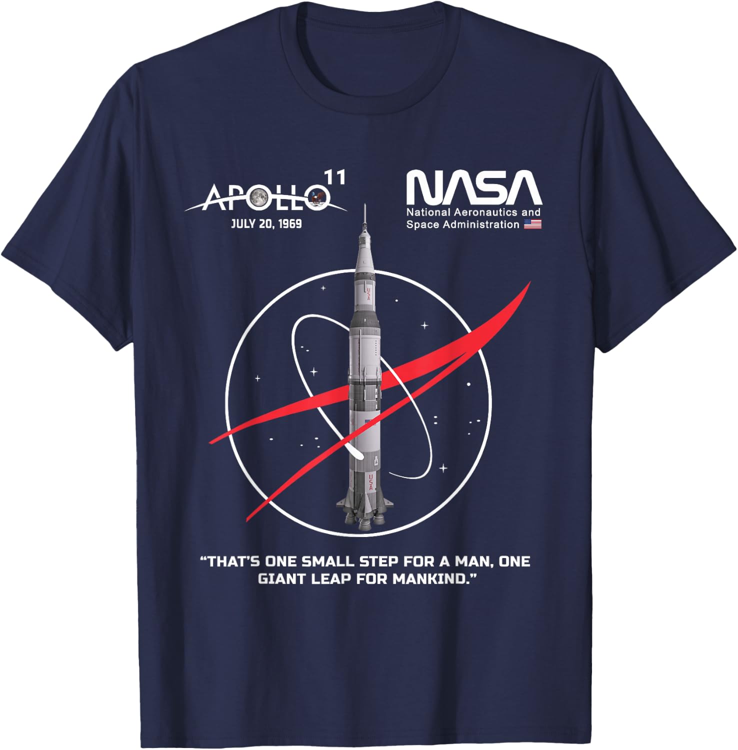 NASA Apollo 11 Mission Saturn V Rocket Worm Logo T-Shirt - T-Shirt | Navy