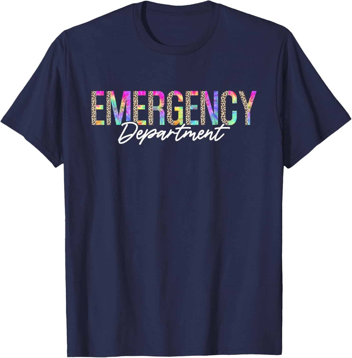 Emergency Department Emergency Room Nursing Leopard Tie Dye T-Shirt - T-Shirt | Navy