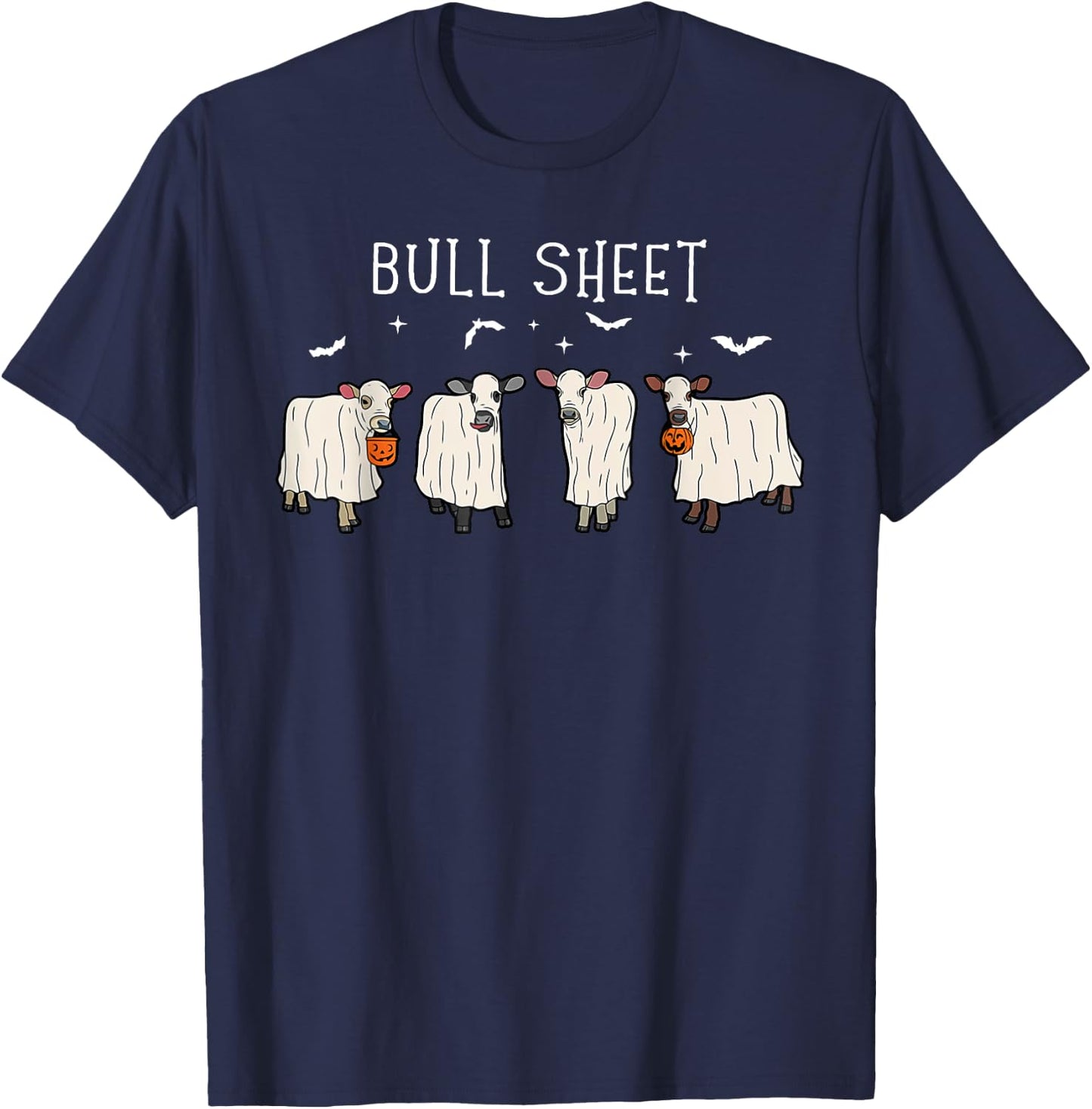 Bull Sheet Funny Ghost Boo Cow Halloween Farmer Farming T-Shirt - T-Shirt | Navy