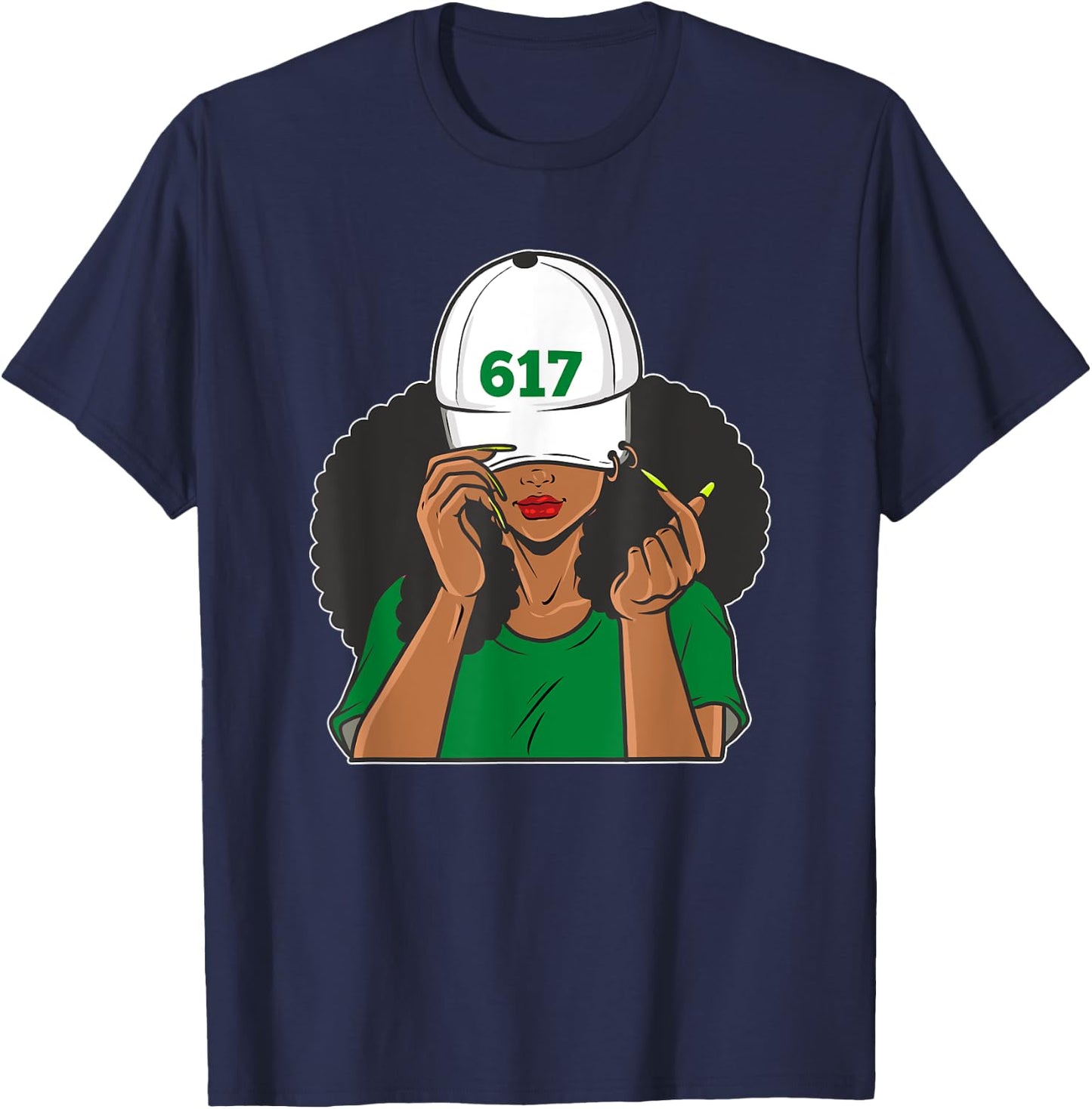 Boston 617 Area Code Black Woman T-Shirt - T-Shirt | Navy