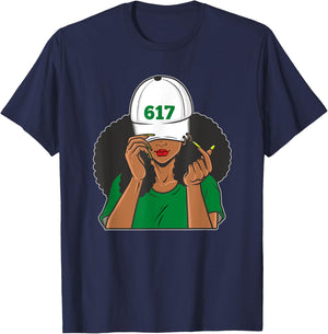 Boston 617 Area Code Black Woman T-Shirt - T-Shirt | Navy