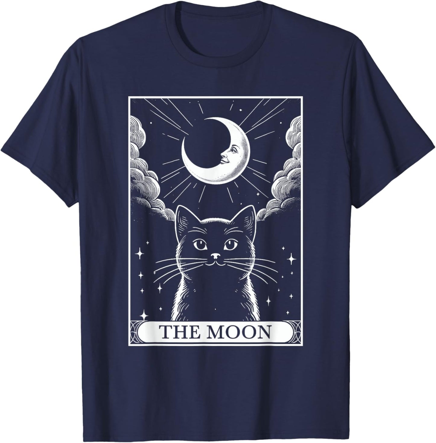 Tarot Card Vintage Crescent Moon Black Cat Mom Cat Lovers Men Women Kids T-Shirt - T-Shirt | Navy