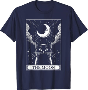 Tarot Card Vintage Crescent Moon Black Cat Mom Cat Lovers Men Women Kids T-Shirt - T-Shirt | Navy