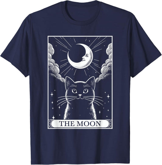 Tarot Card Vintage Crescent Moon Black Cat Mom Cat Lovers Men Women Kids T-Shirt - T-Shirt | Navy