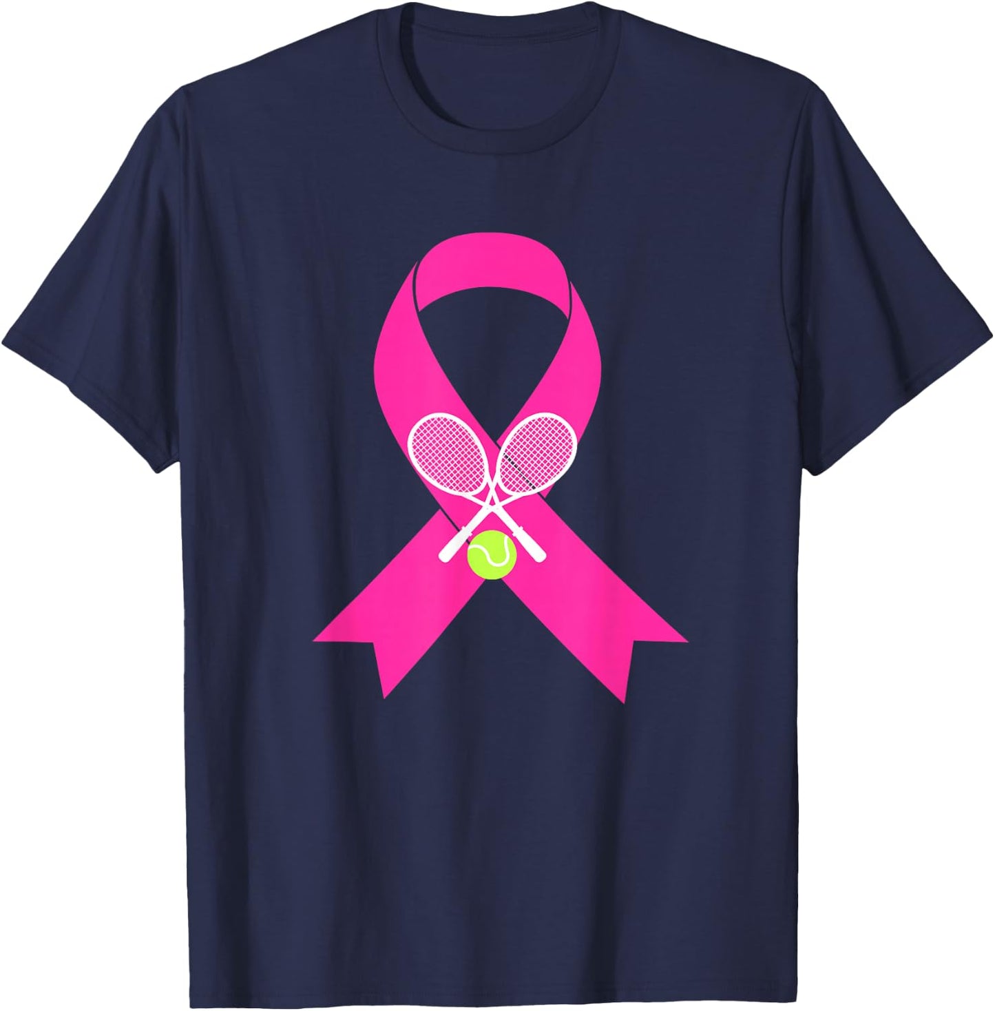 Tennis Breast Cancer Awareness Pink Ribbon T-Shirt - T-Shirt | Navy