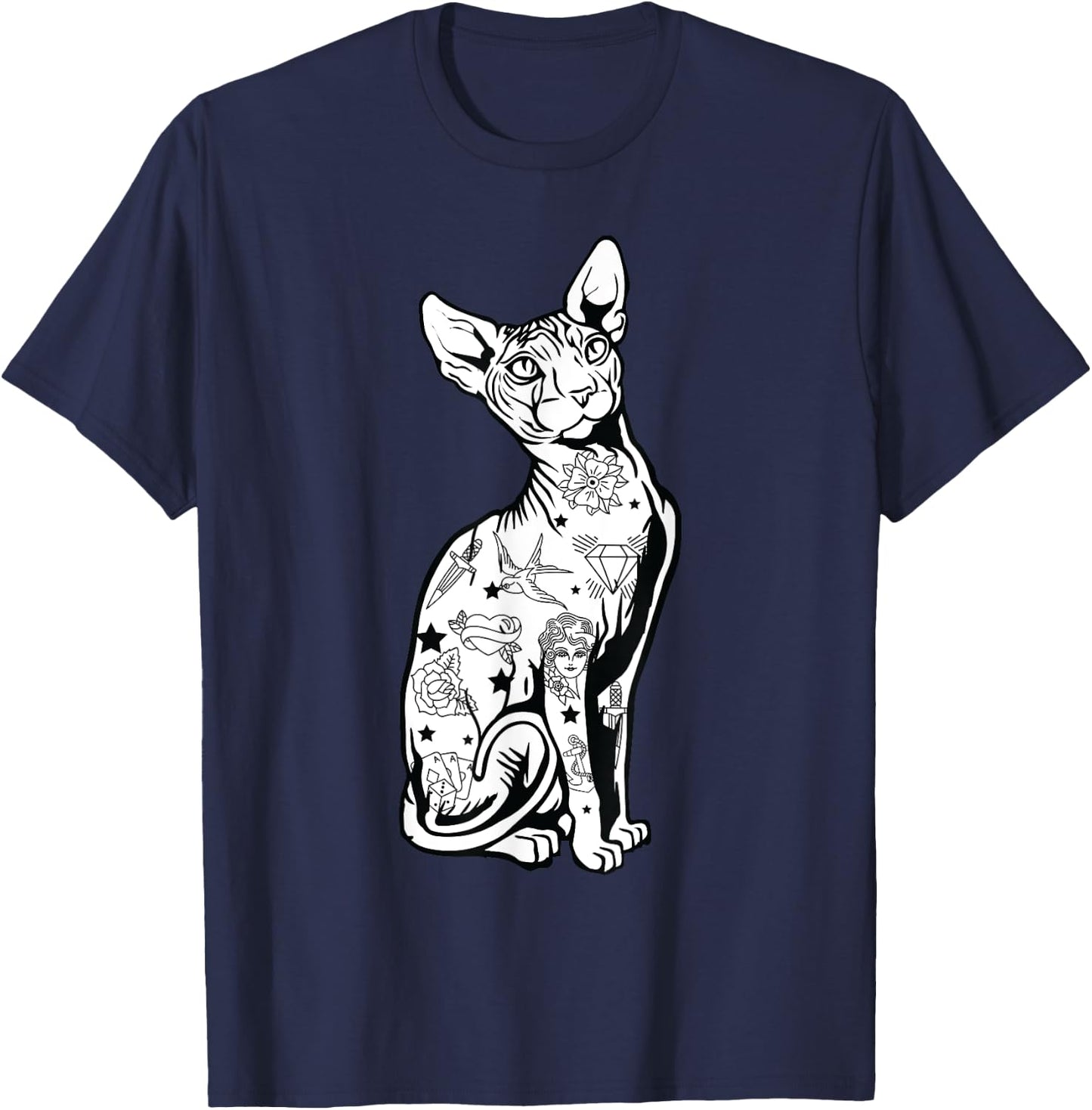 Goth Sphynx Hairless Cat Lovers with Tattoos T-Shirt - T-Shirt | Navy