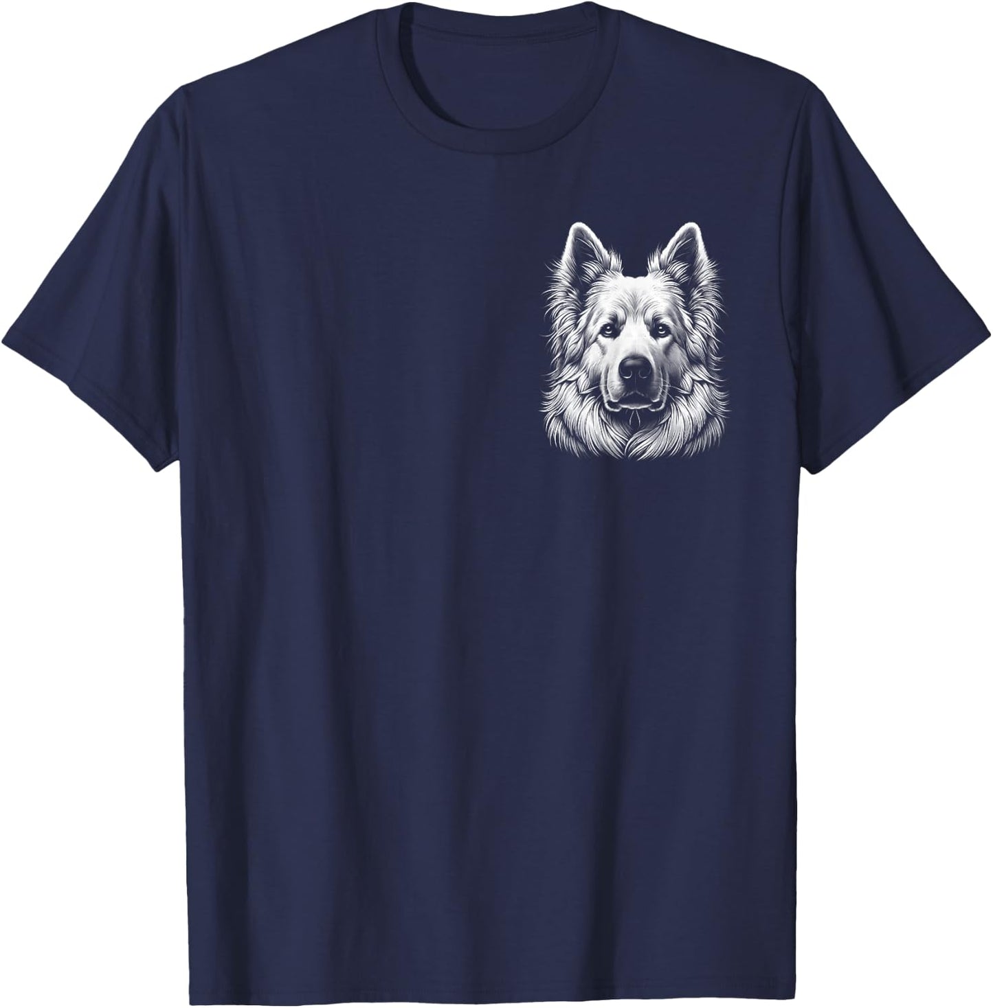 White Swiss Shepherd in portrait on chest , Black, S T-Shirt - T-Shirt | Navy