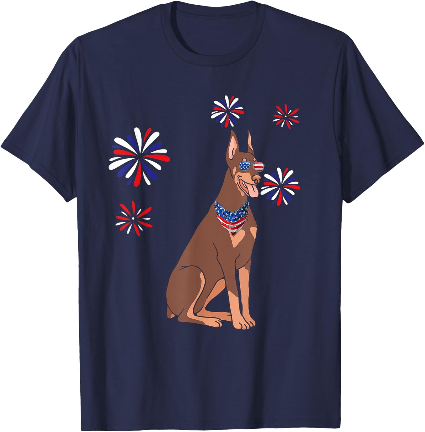 Patriotic Red Doberman USA Flag 4th of July Dog Lover T-Shirt - T-Shirt | Navy