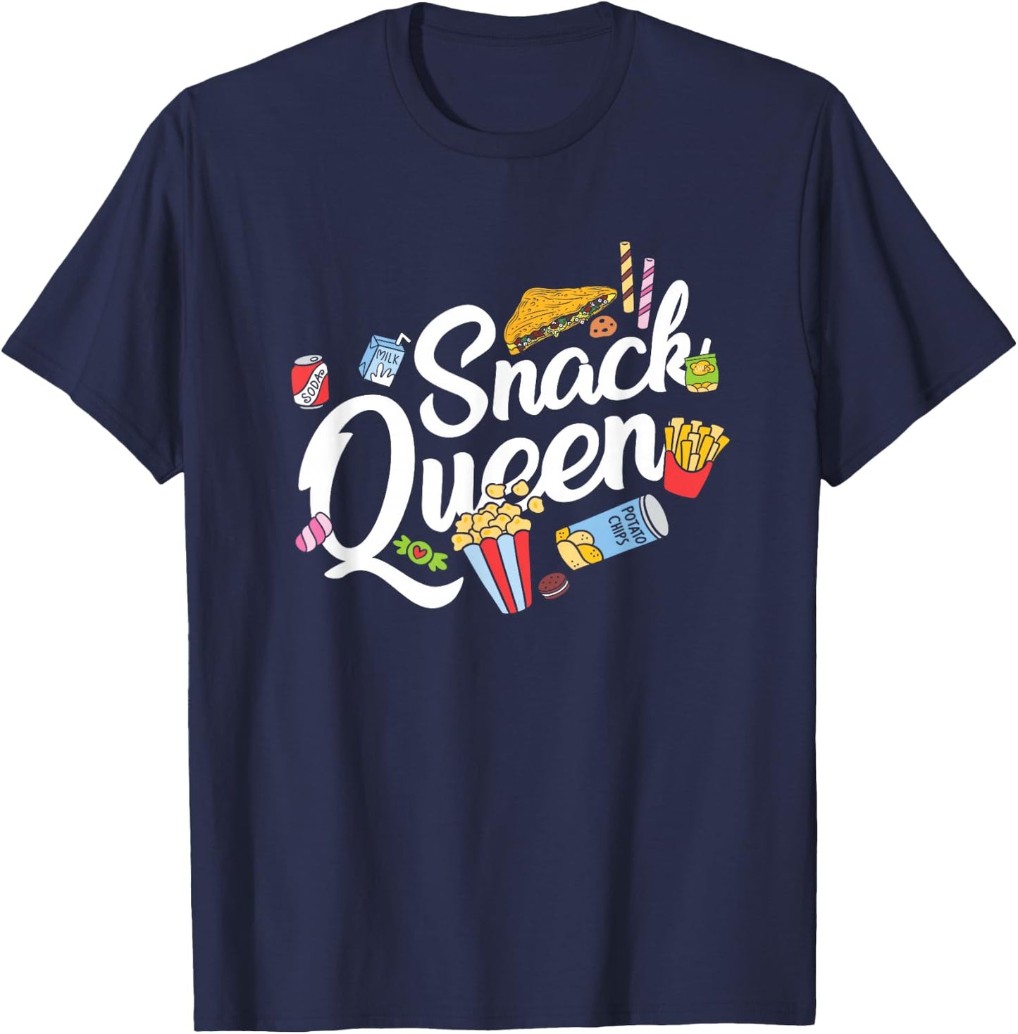 Funny Snack Lover Designs Girls Snack Queen T-Shirt - T-Shirt | Navy