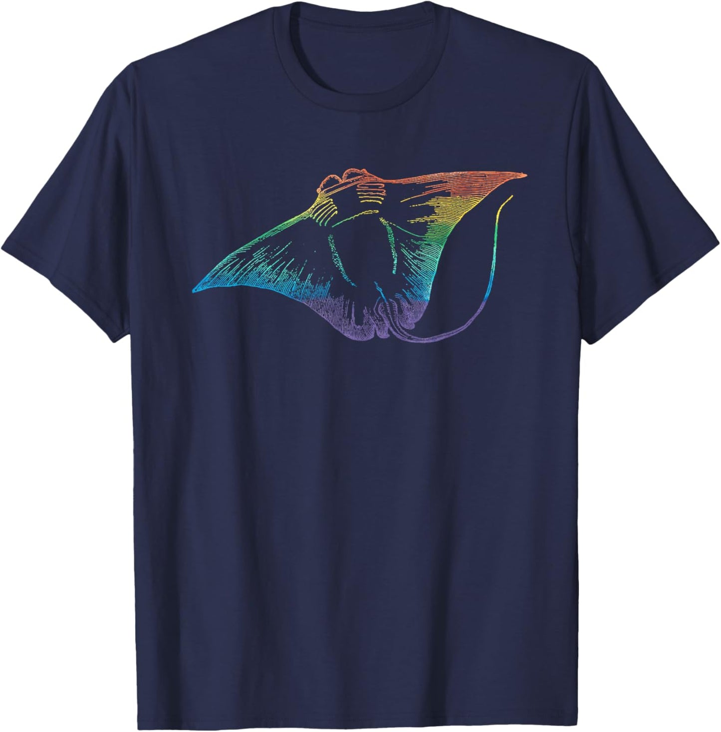 Vintage Rainbow Stingray Nautical Ocean Animal Cute T Shirt T-Shirt - T-Shirt | Navy