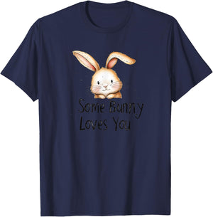 Some Bunny Loves You Cute Rabbit Illustration T-Shirt - T-Shirt | Navy