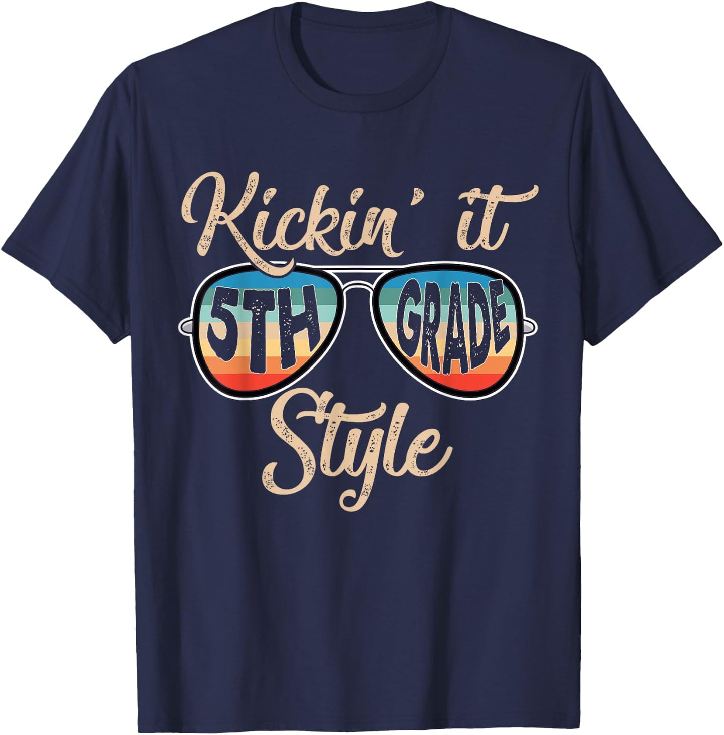 P41l Retro Kickin It 5th Grade Style Teacher Back To School Women Girls Kids T-Shirt - T-Shirt | Navy