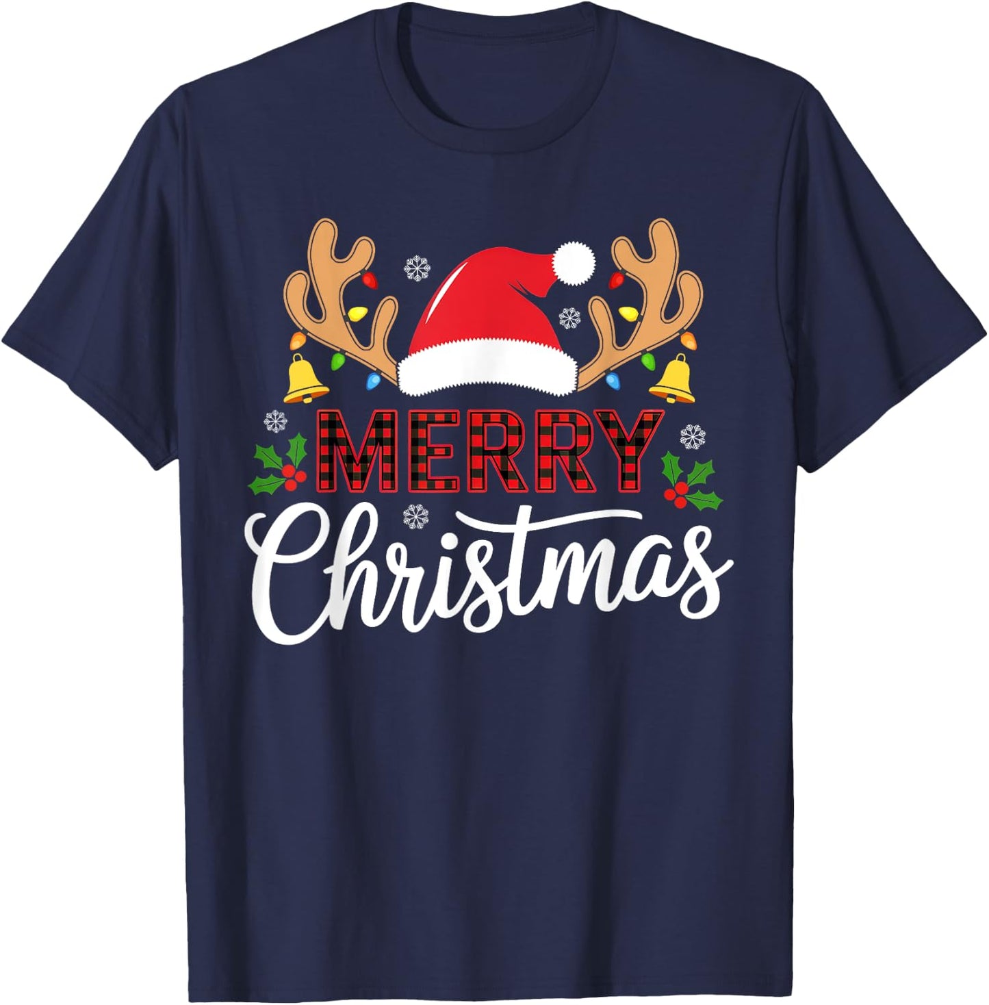 Merry Christmas Buffalo Plaid Funny Xmas Men Women Family T-Shirt - T-Shirt | Navy