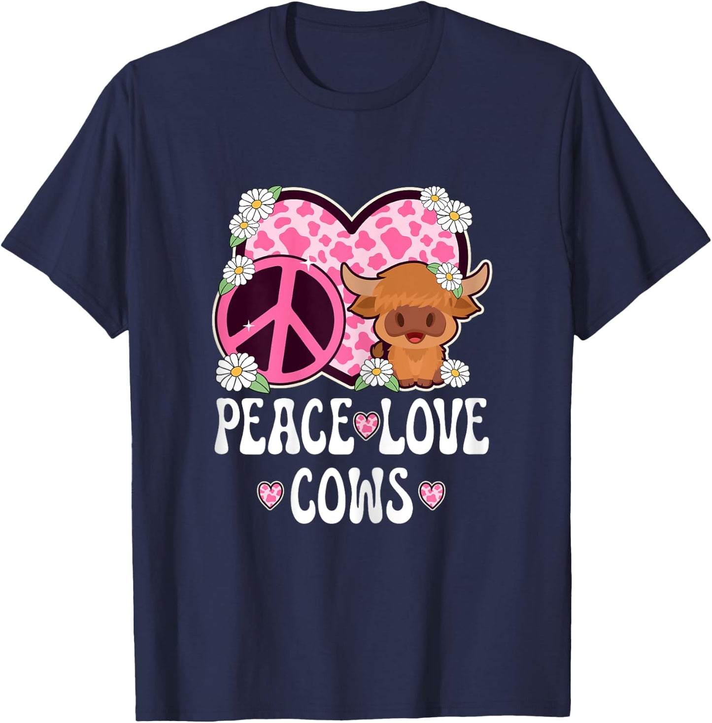 Peace Love Cows Women Cow Print Cute Cow Girls Cow Lover Cow T-Shirt - T-Shirt | Navy