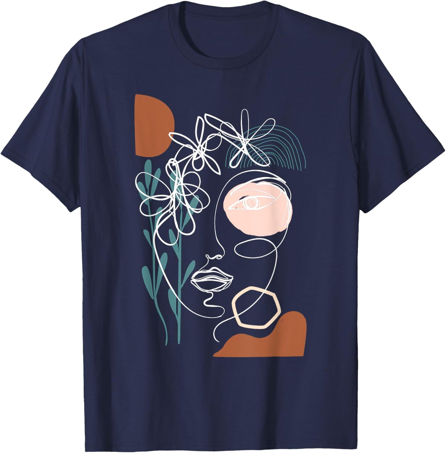 Line Art Face Abstract Art One Line Minimal T-Shirt - T-Shirt | Navy