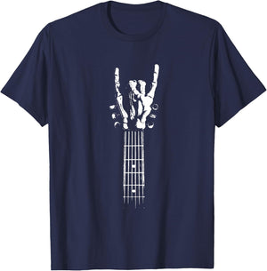 Rock On Hand Guitar Sign Heavy Hard Music , Black, S T-Shirt - T-Shirt | Navy
