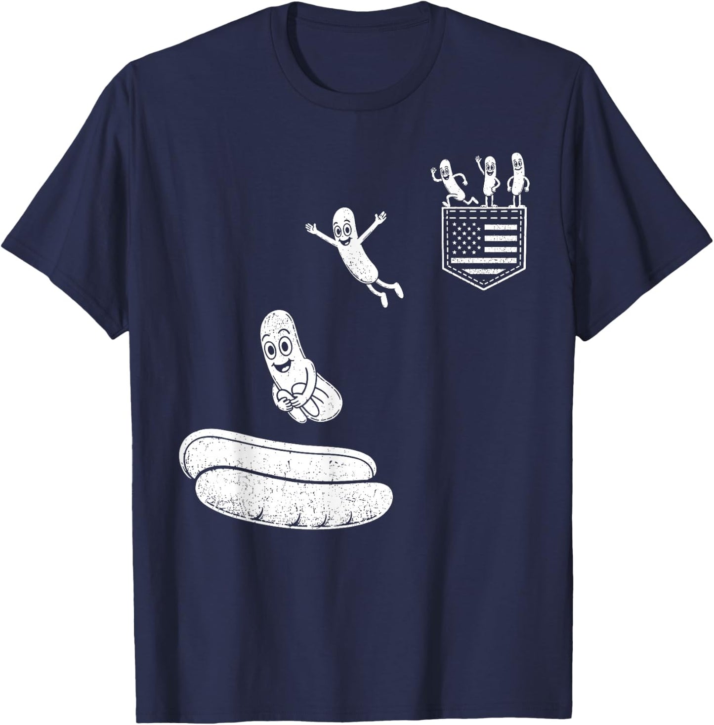 Funny 4th of July Patriotic Hot-Dog BBQ Flying into Bun 250 T-Shirt - T-Shirt | Navy