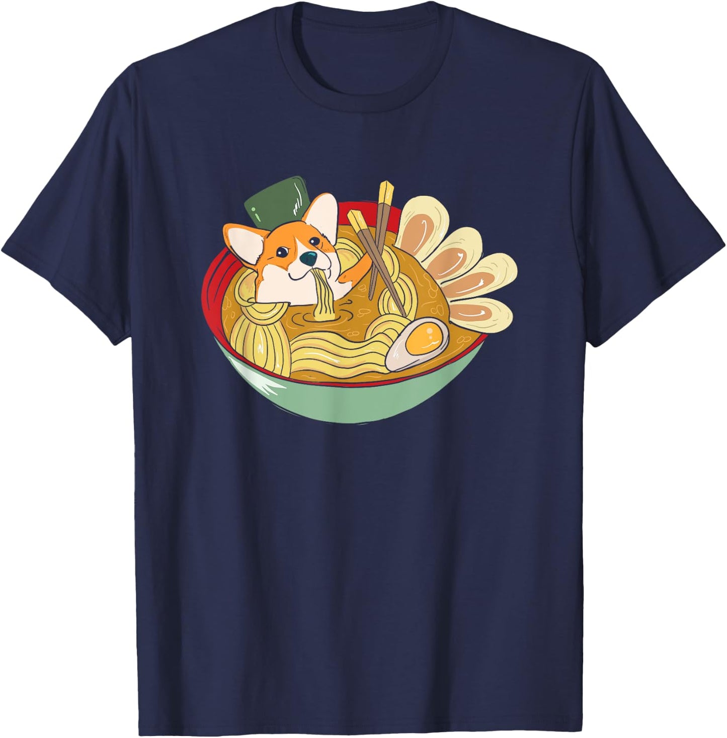 Kawaii Ramen Corgi DOG Shirt Japanese Noodles Gift T-Shirt - T-Shirt | Navy