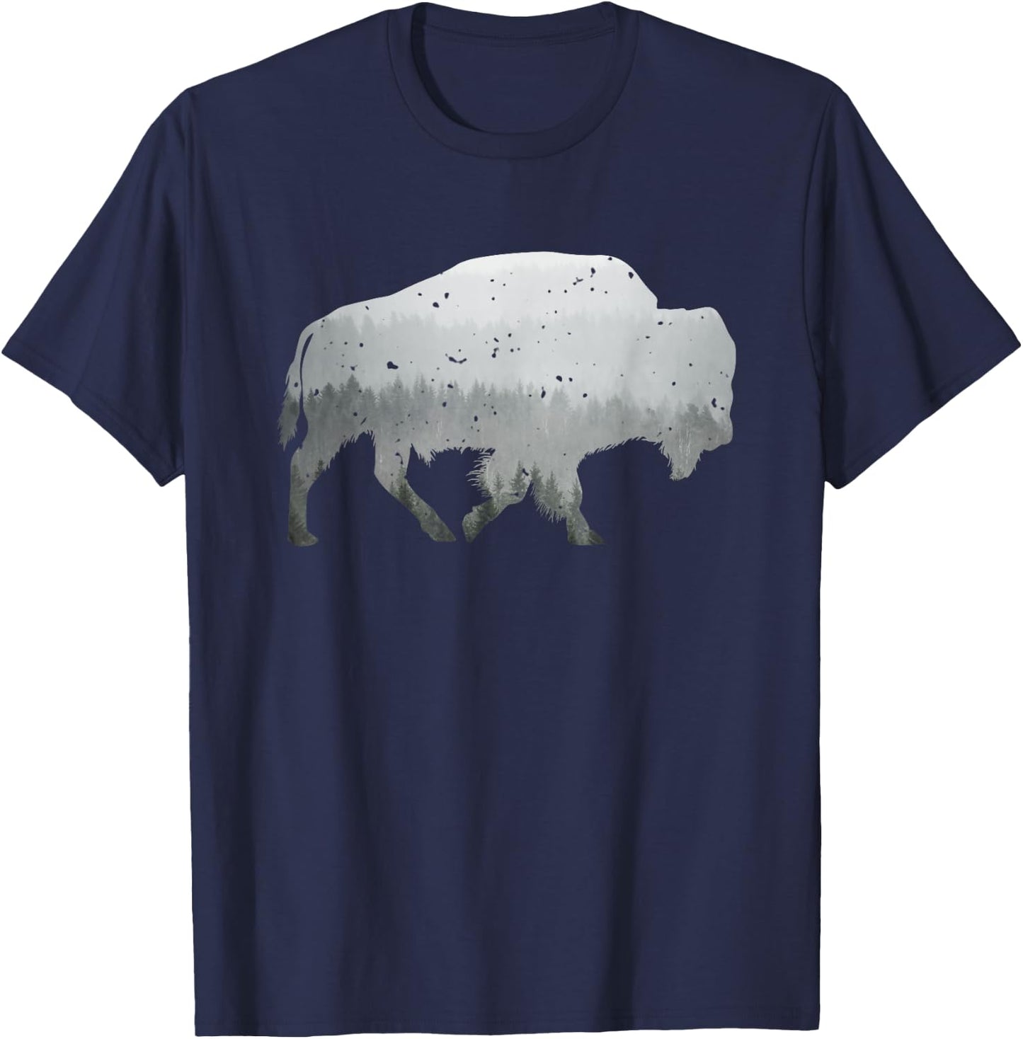 Buffalo Shaped Mountain Wildlife Wilderness Forest Mist T-Shirt - T-Shirt | Navy