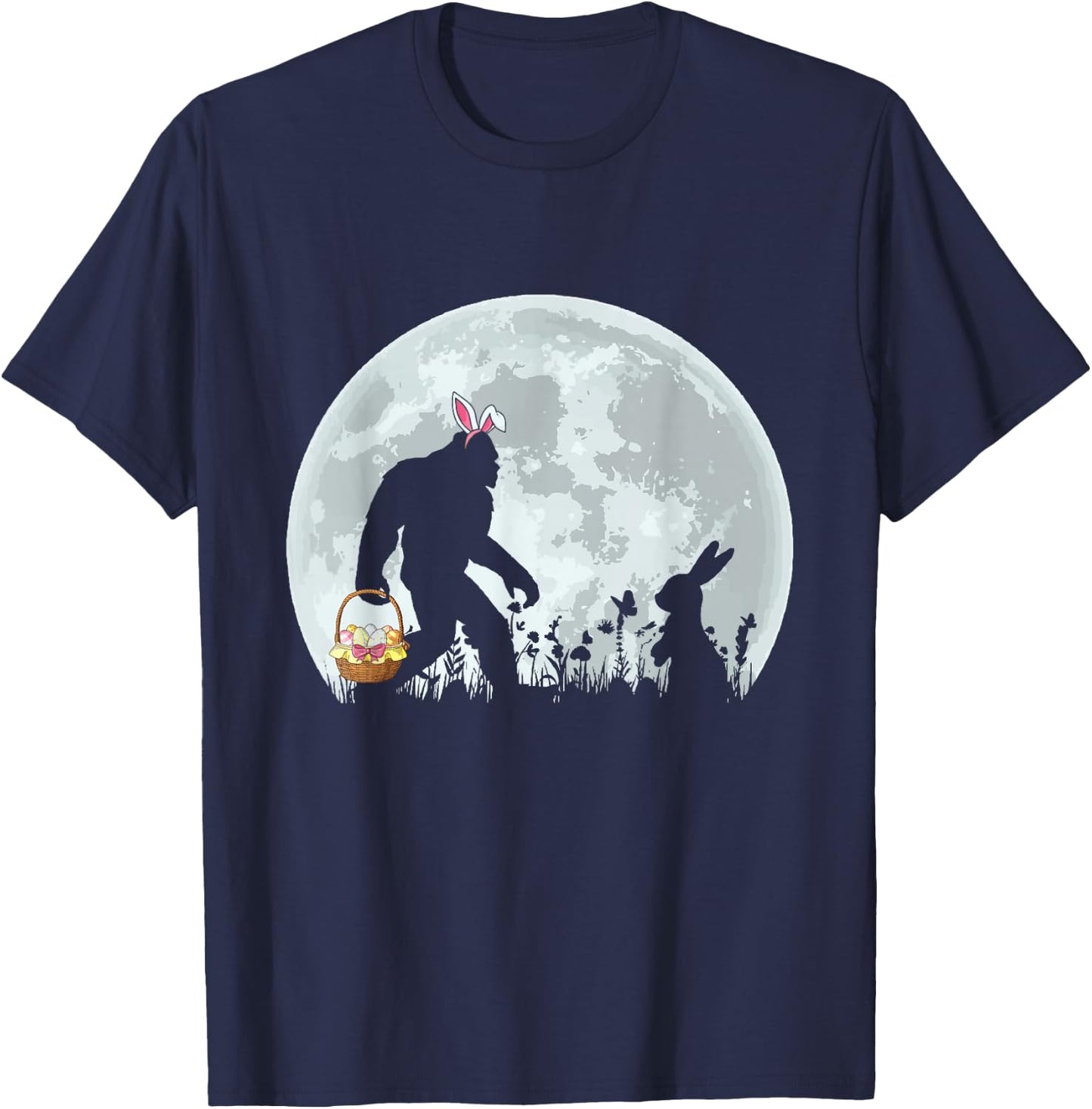 Funny Bigfoot Easter Basket Bunny Silhouette Boys Girls Kids T-Shirt - T-Shirt | Navy