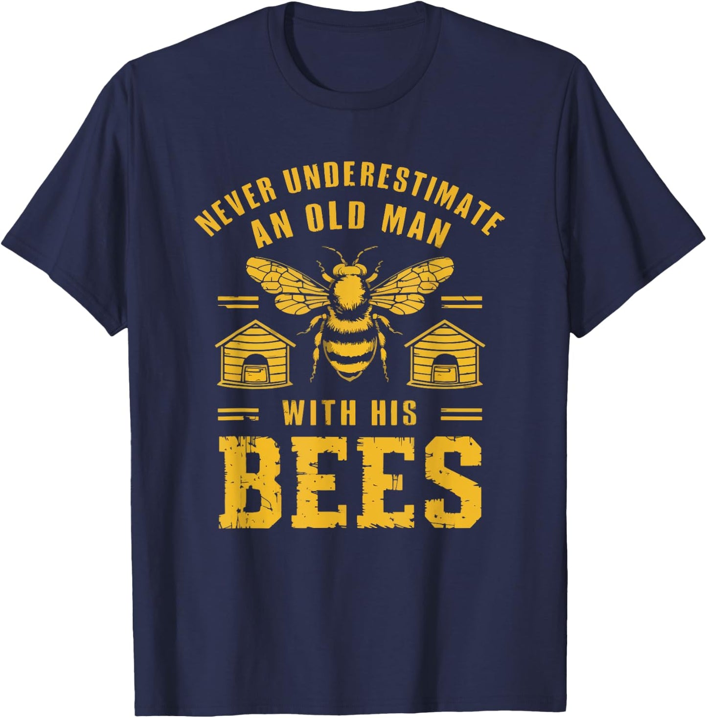 Funny Never Underestimate An Old Man Beekeeper Hive Vintage T-Shirt - T-Shirt | Navy