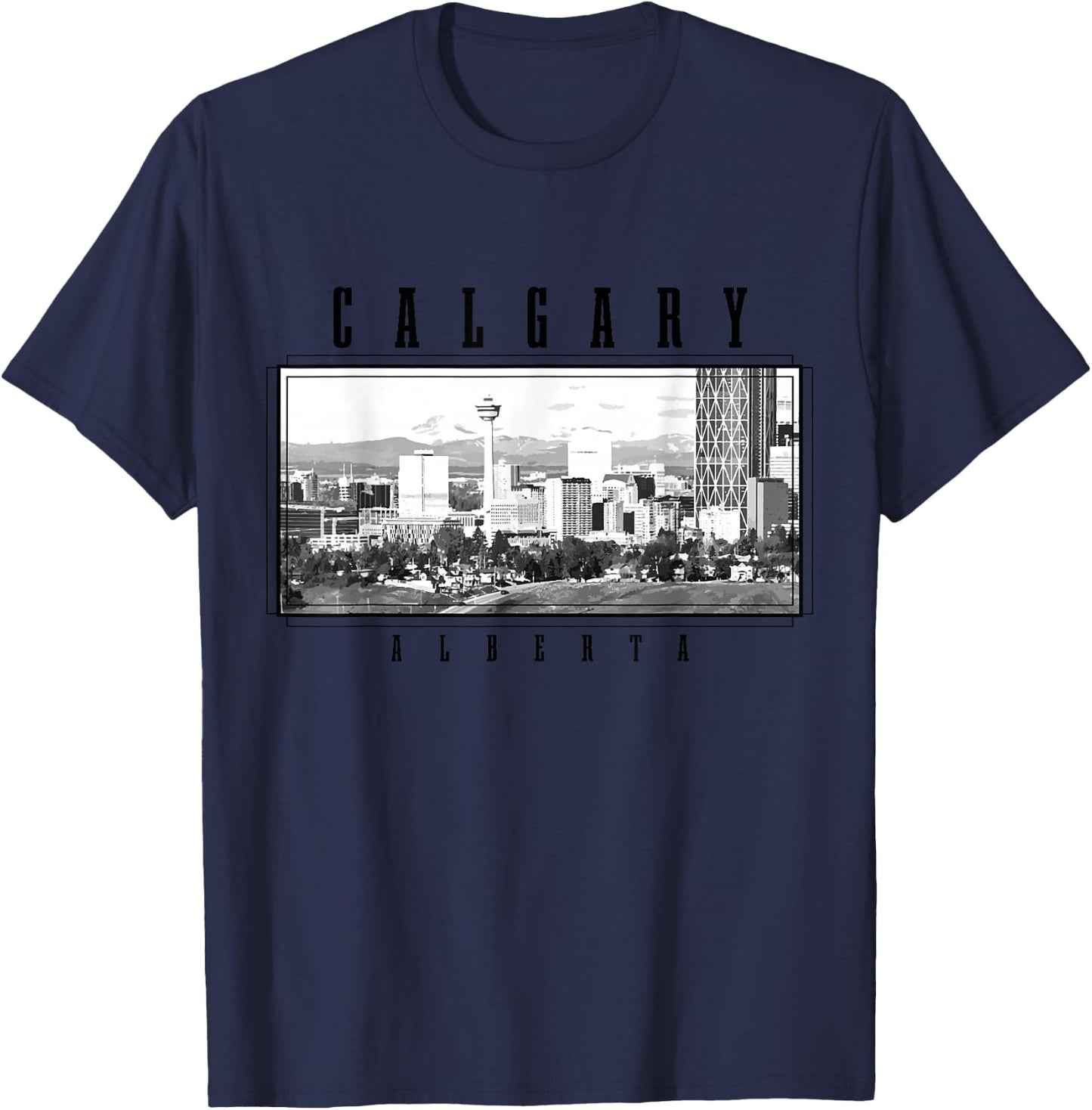 Calgary Alberta Canada Vintage Souvenir Skyline T-Shirt - T-Shirt | Navy