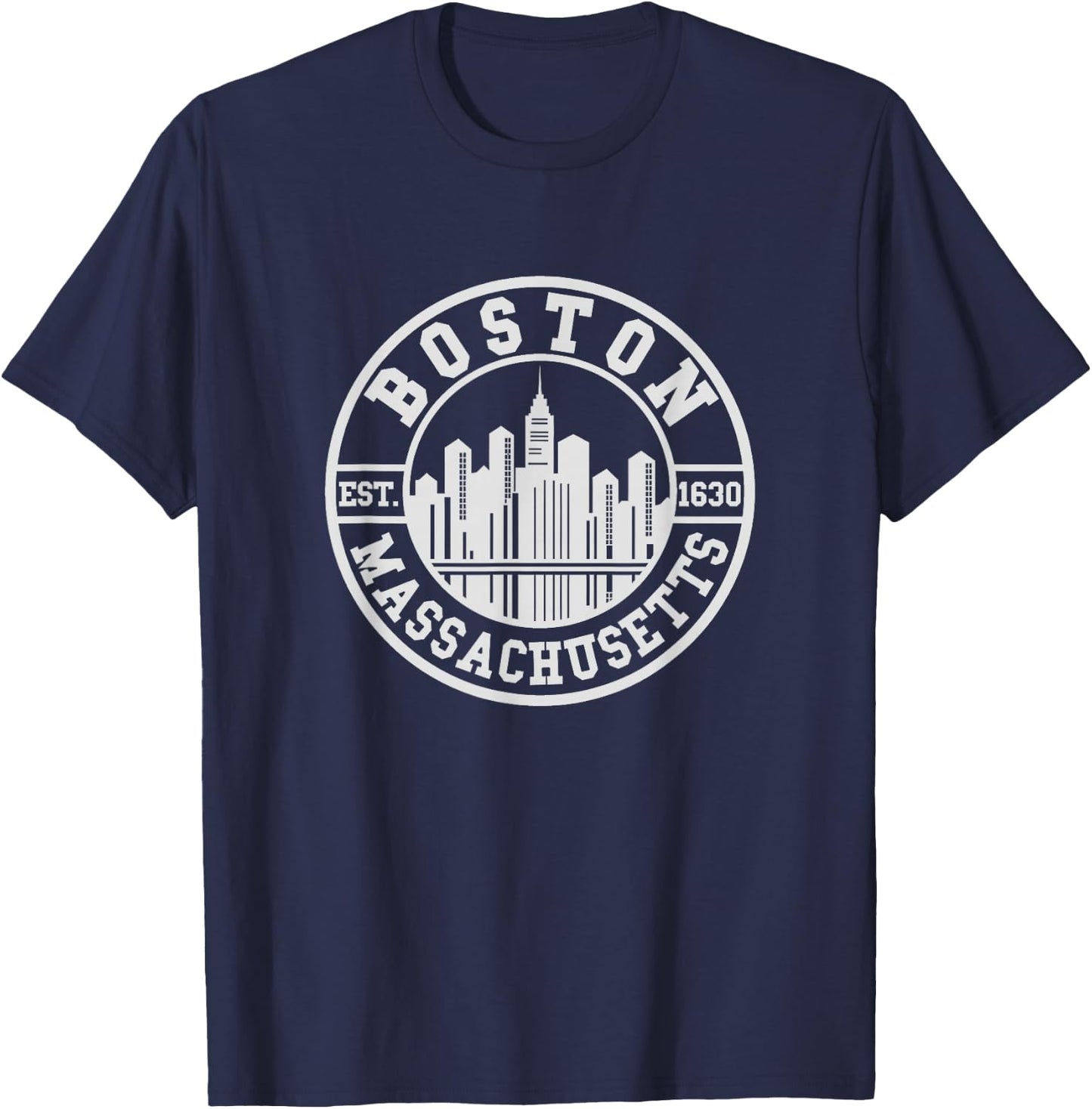 Boston Skyline - Throwback Design - Classic T-Shirt - T-Shirt | Navy