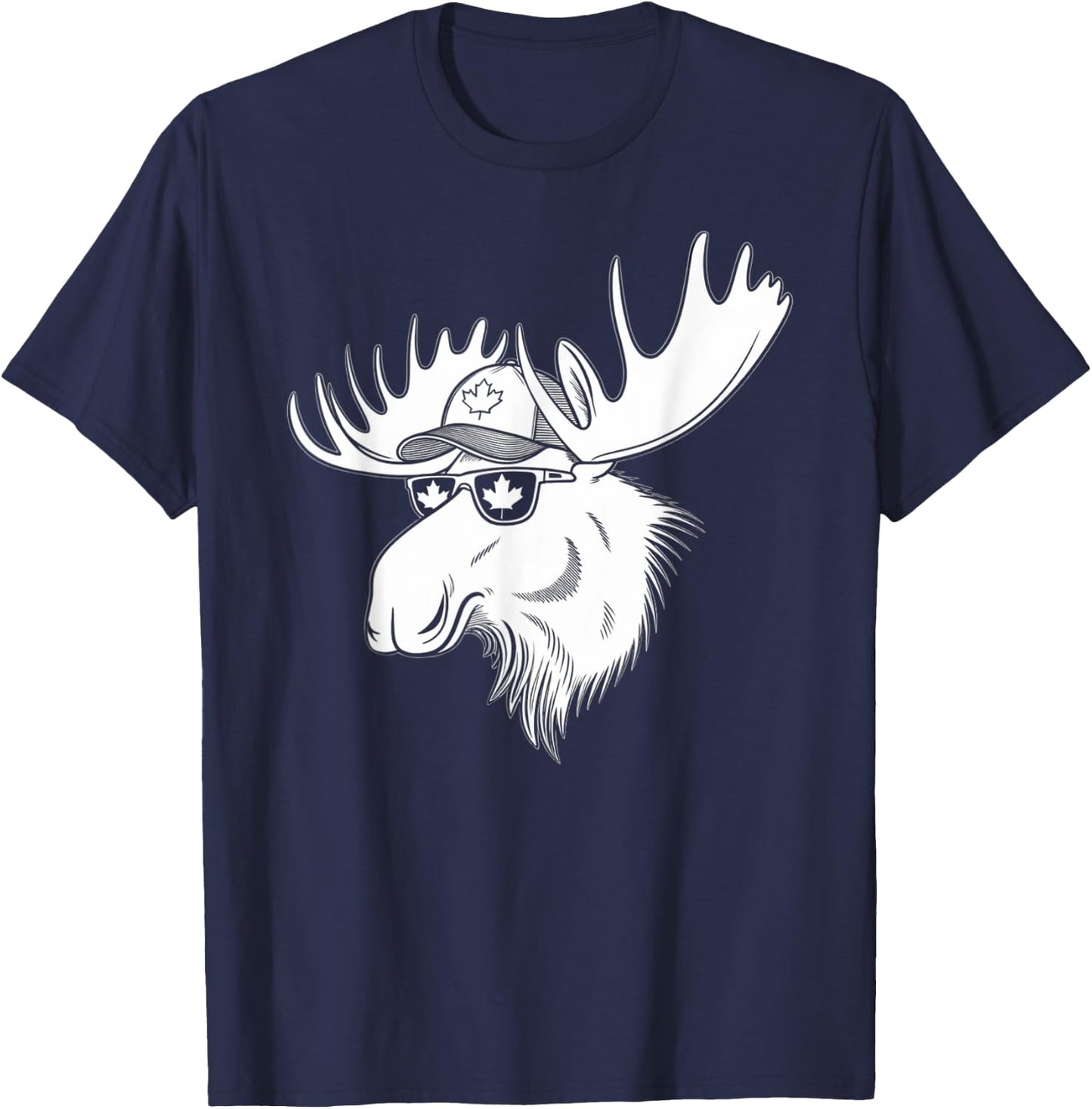Canada Day Canadian Flag Maple Leaf Moose Sunglasses Funny T-Shirt - T-Shirt | Navy