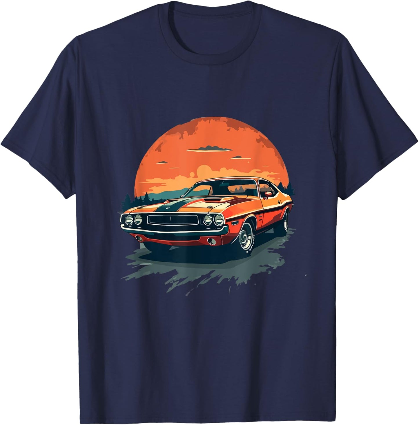 Classic Car , Retro Car , Musclecar Car , black T-Shirt - T-Shirt | Navy