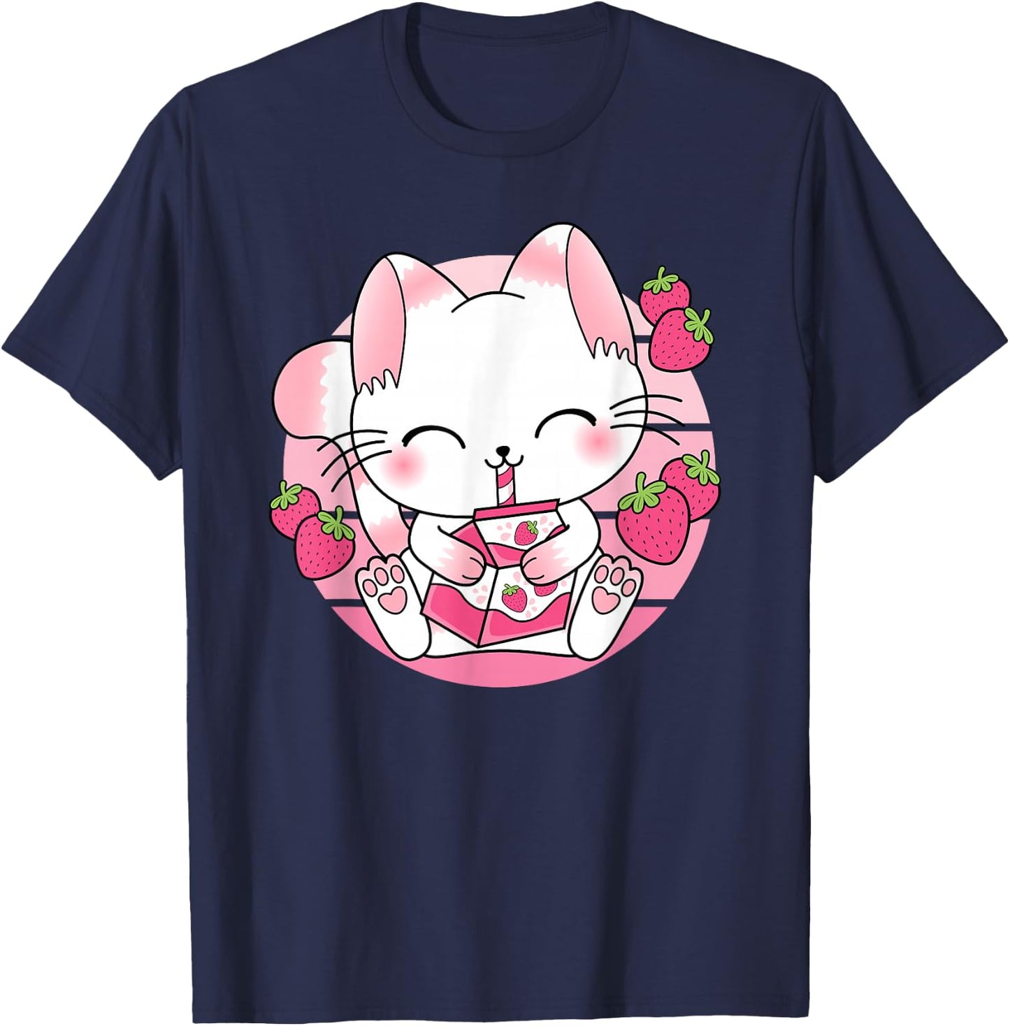 Süße Japanische Anime Kawaii Erdbeermilch Katze Manga Otaku T-Shirt - T-Shirt | Navy