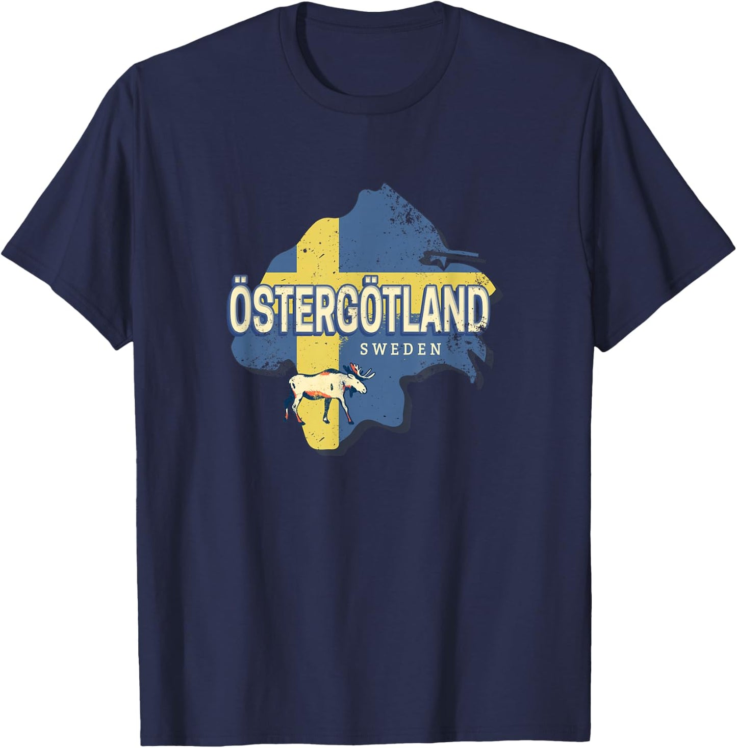 Östergötland Sweden Retro Province Map Vintage Souvenir T-Shirt - T-Shirt | Navy